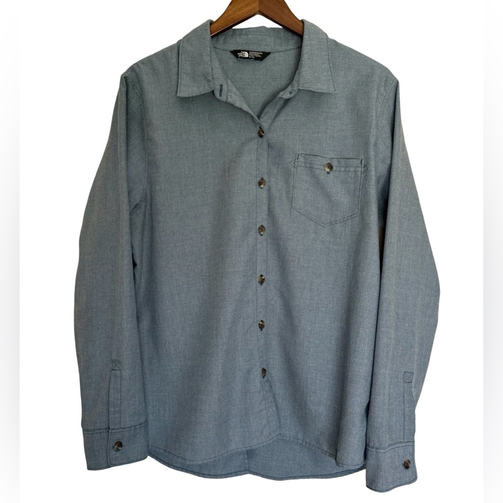 North Face Women's Button Down Shirt Size XL Grey Mountain Sports Blue NF0A37NY